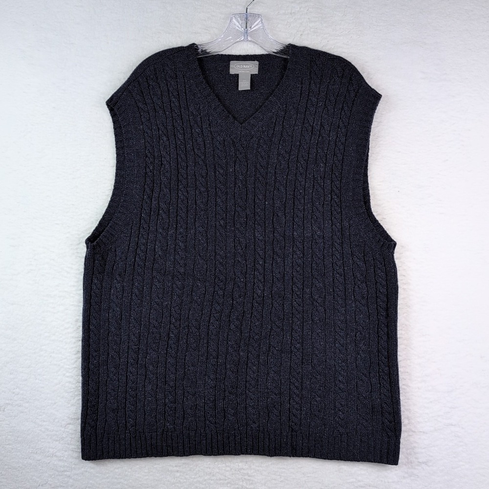 VTG‎ Old Navy Sweater Vest Mens XXL Blue 100% Lambswool Cable knit Preppy